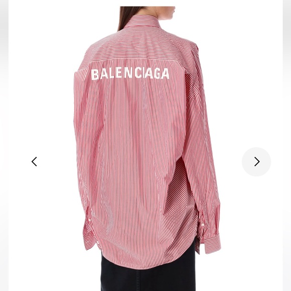 $1250 Balenciaga Striped Oversized button down Shirt white red logo back FR 40 - Picture 1 of 11